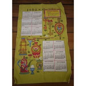 Vintage 1980 Calendar Linen Kitchen Hand Tea Dish Towel Dutch German Prayer